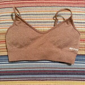 Bo+Tee Womens Seamless V-Neck Sports Bra Terracotta Marled Adjustable Straps M